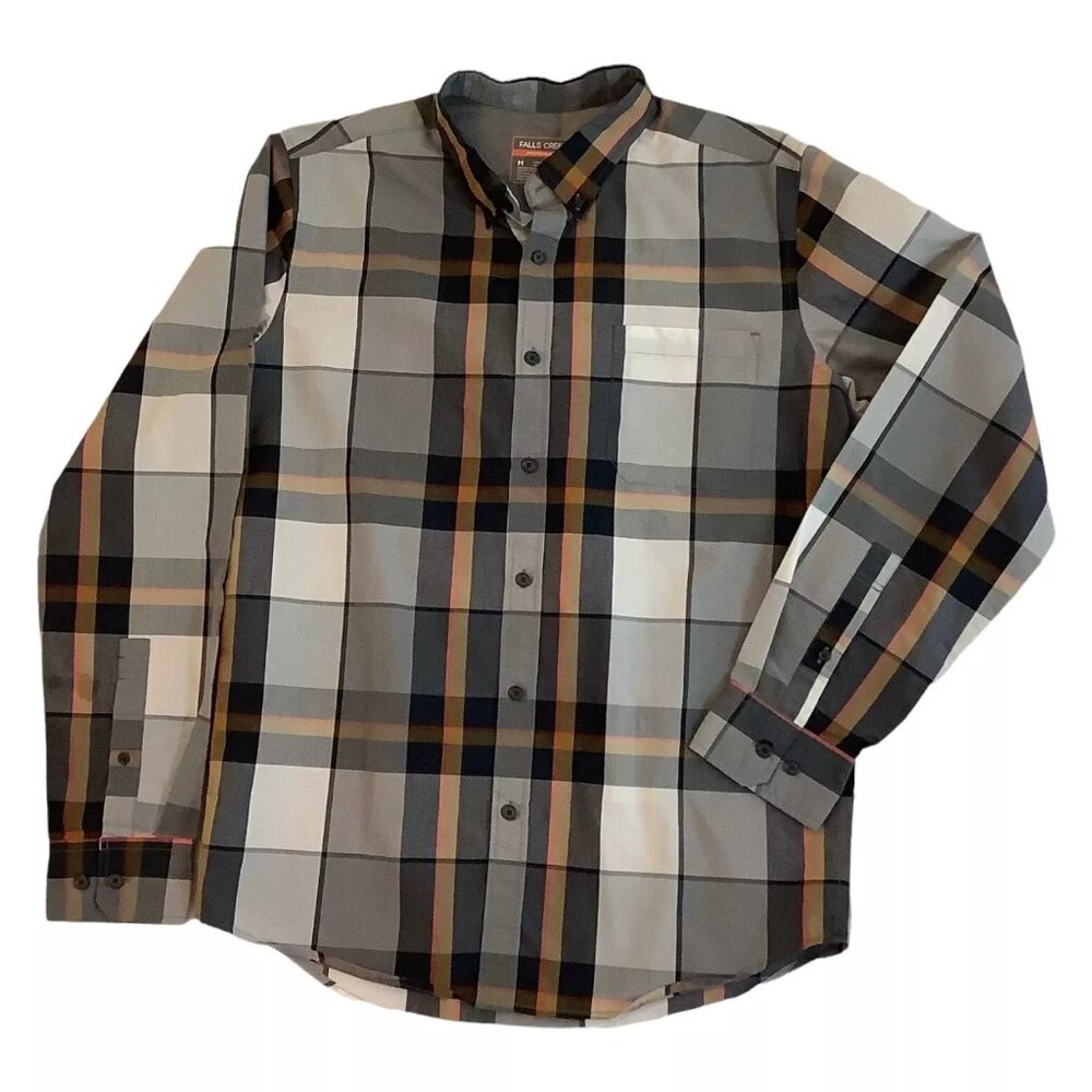 Falls Creek Performance Long Sleeve Plaid Button Down Mens Shirt Size M